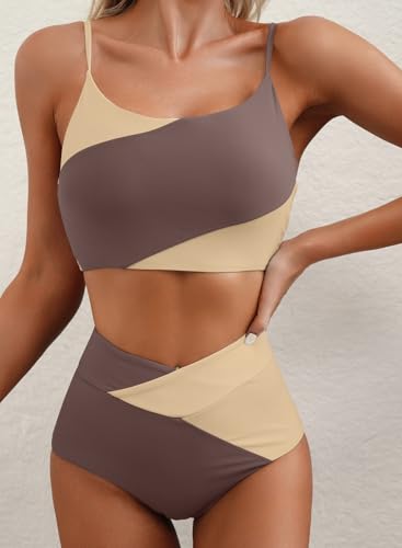 Image of Herseas Women 2 Piece High Waisted Bikini Sets Color Block Popular Swimsuit 2026 Summer Beach Best Bathing Suits