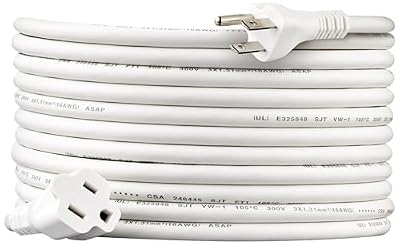 Amazon Basics Extension Cord, 20 Ft, 3 Prong Outlet Extender, Indoor Power Cord, 13 Amps, 125V, White