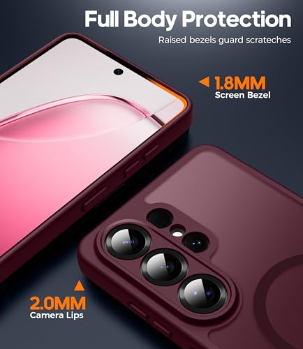 Opkiegrn für Samsung Galaxy S26 Ultra 5G Hülle mit 2 Stück Panzer Schutz Glas Folie, Kompatibel mit MagSafe, Stoßfest Kratzfest Transluzente Matt Handyhülle für Samsung Galaxy S26 Ultra - Weinrot
