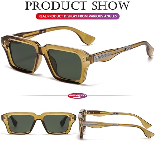 Image of AIEYEZO Rectangle Sunglasses for Men Women Fashion Square Frame Sun Glasses 90's Retro Designer Shades