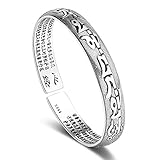 Deelfel Pulsera para hombres y mujeres, plata grabada con proverbios, corazón, sutra, brazalete ancho de acero inoxidable, pulsera de tamaño libre para protección, elegante regalo de Año Nuevo