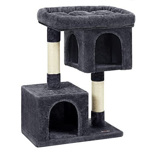Feandrea Cat Tree, 84 cm Tower, L, Condo for Large Cats up to 7 kg, Large Perch, 2 Caves, Scratching Post, Smoky Grey PCT61G