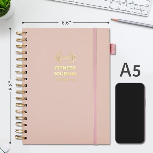 Wisefine AC69108001-PINK Fitness Journal For Women And Men, 8.8 Inch X 6.6", Workout Log Sprial Book Planner thumb #1