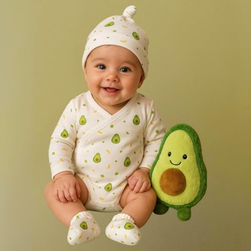 Image of MOM'S HOME Organic Cotton Baby Clothing Set | Baby Essential Clothes For Newborn | Baby Shower Gift Hamper | 0-6 Months | Avocado | Pack of 6