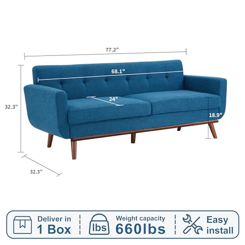 Image of Kingfun 77.2 inch W Loveseat Sofa, Mid Century Modern Decor Love Seat Couches for Living Room, Button Tufted Upholstered Furniture, Solid & Easy to Install Small Couch for Bedroom Office Apartment, Blue