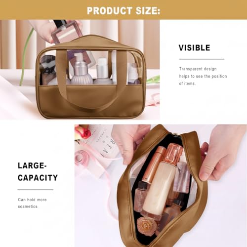 Image of KBS Toiletry Kit Cosmetic Makeup Storage Organizer Clear Styilish Wash Bag Pouch Set of 3 for Travel Luggage Transparent with Metal Zipper Gift for Men Women Girls (Brown)
