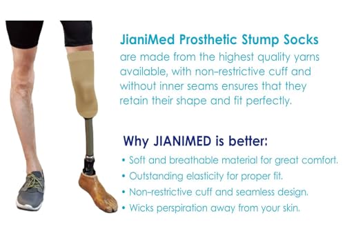 Image of Prosthetic Stump Socks - BK, 1 PLY, Light Compression, Moisture Control, Sensitive Skin, Amputee Socks, Daily use, Breathable, Taiwan Excellence, 4 PCS