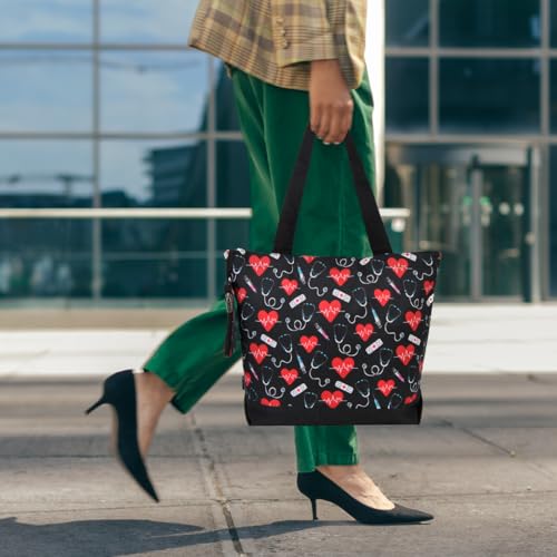 Image of NGIL Medium Top Zipper Closure Canvas Tote Bag with Attached Matching Coin Purse For Moms and Nurses