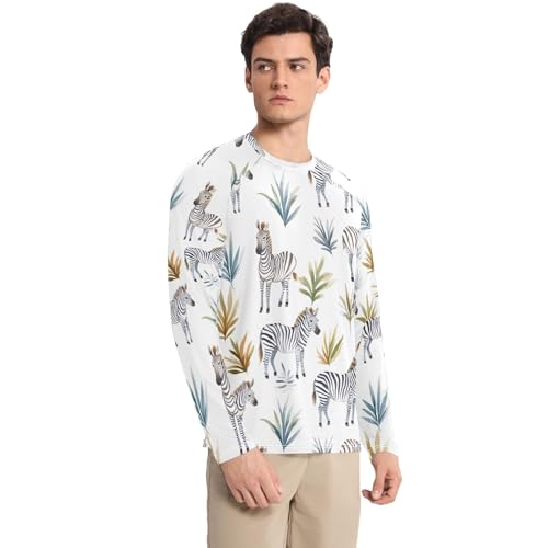 Bolaz Mens UV Protection Shirts Rash Guard Long Sleeve UPF 50+ Zebra Leaf Quick Dry S3