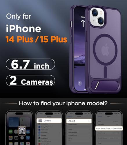 Image of Magnetic Compatible with iPhone 15 Plus Case & iPhone 14 Plus Case, [Built-in Invisible Kickstand][Compatible with MagSafe][Military Grade Shockproof] Slim Translucent Matte Phone Case 6.7 inch
