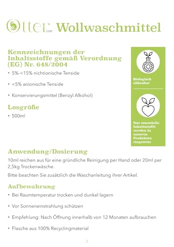 OtterCare Wollwaschmittel mit Lanolin und Lavendelduft,Waschmittel mit Lanolin für Lammfell, Cashmere,Wollwalk und Merino Wolle Rückfettend Natürliche Pflege für deine Textilien