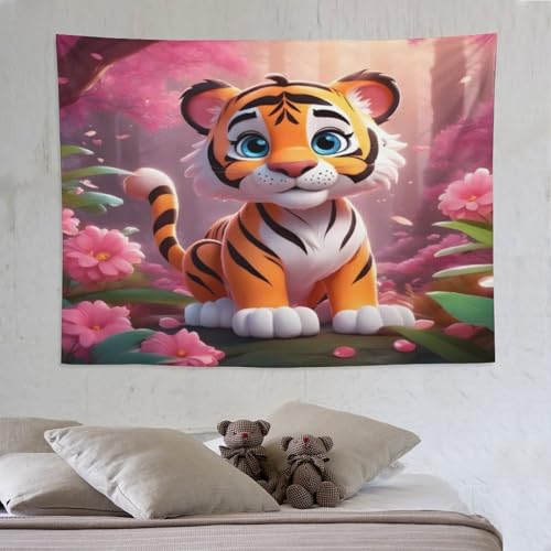 Tapisserie murale tigre impression 3D tenture salon 150x200