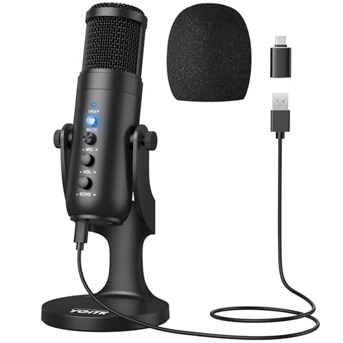 YGiTK Micrófono USB，Micrófono para PC Control de Volumen, Micrófono de Grabación con Adaptador USB a Tipo C con Audio de 3.5 mm Plug & Play para Windows Linus, Canto, Youtube,Facebook TIK Tok