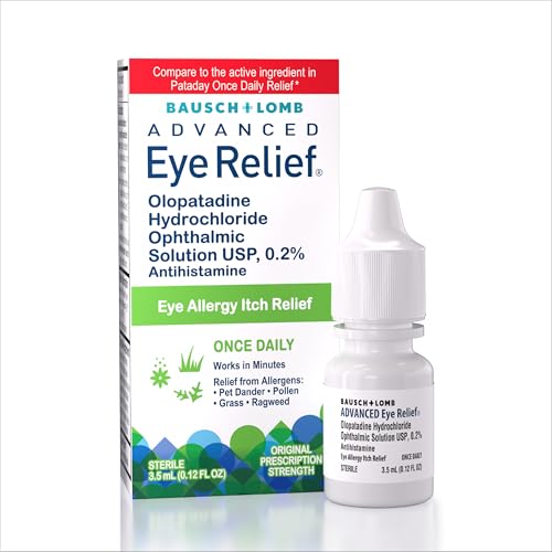 Bausch + Lomb Advanced Eye Relief, Olopatadine 0.2% Antihistamine Eye Drops for Eye Allergy Itch Relief, Once-Daily Prescription Strength 16-Hour Relief, 0.12 Fl Oz