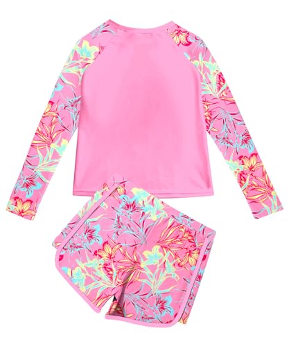 Image of Vogseek Girls Rash Guard Swimsuits 2 Piece Bathing Suit UPF 50+ Summer Swimwear Size 7-12T