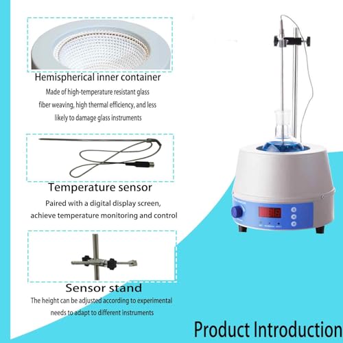 BEILOCKERY 220V Stirring Digital Display Thermostatic Heating Sleeve with Support Stand, 5000ML Magnetic Stirrer Heating Mantle with Temperature Sensor, Hemispheric, 800W