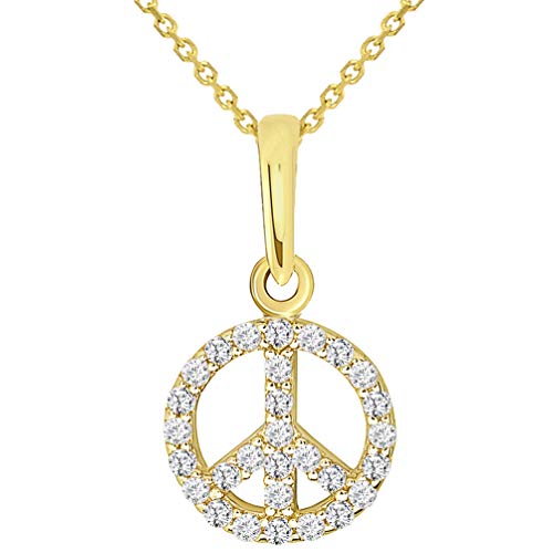 Solid 14k Yellow Gold Small Peace Symbol Charm Pendant Necklace