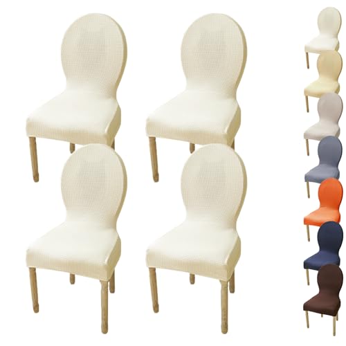 KCCRHIN Round Back Dining Chair Cover Stretch Chair Cover for Dining Room Kitchen Elastic Fitting Dining Chair Covers Solid Color Dining Chairs Slipcovers Chair Protector Cover for Hotel,A 4pcs