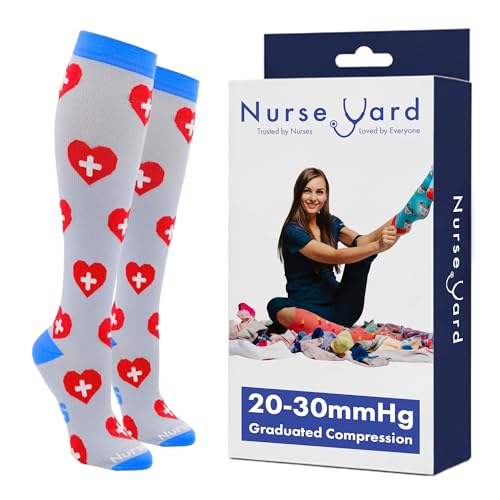 Image of Nurse Yard Compression Socks for Nurses - Women & Men - 20-30mmHg Graduated Compression, For Medical Staff, Athletes - 1 Pair