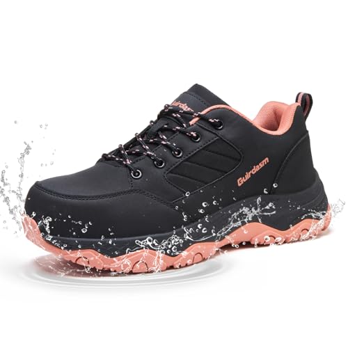 Guirdasm Womens Wide Steel Toe Waterproof Work Shoes Black Orange 11.5