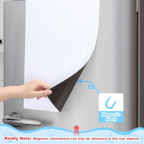 VynyQoo Magnetische Whiteboard Folie 2er-Set A3 +A4 Magnettafel für Kühlschrank, trocken abwischbar mit 6 Markern & Radierer Ideal als Familienplaner, Essensplaner, Haushaltsplaner oder To-Do-Liste