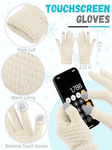 Winter Beanie Hat Scarf Gloves, 2 Set Warm Fleece Knit Winter Hats Touch Screen Gloves Neck Scarf Set Winter Gifts Women3