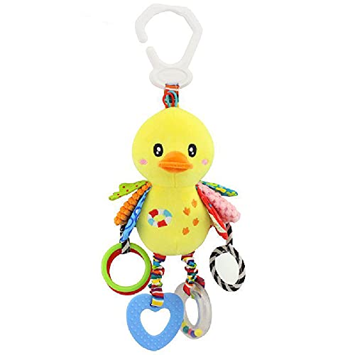 D-KINGCHY Baby Car Seat Stroller Toys Plush Hanging Animal Stuffed Rattle with Teether Sound for 0-3 Years Old (Duck)