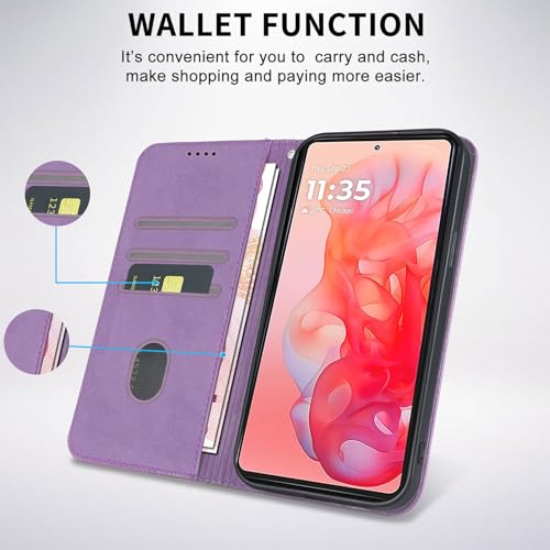 Image of Wallet Case for Motorola Moto G Stylus 5G 2024 6.7 inch - PU Leather Flip Cover with Card Holder Slots, Strong Magnetic Folio Phone Case, Purple