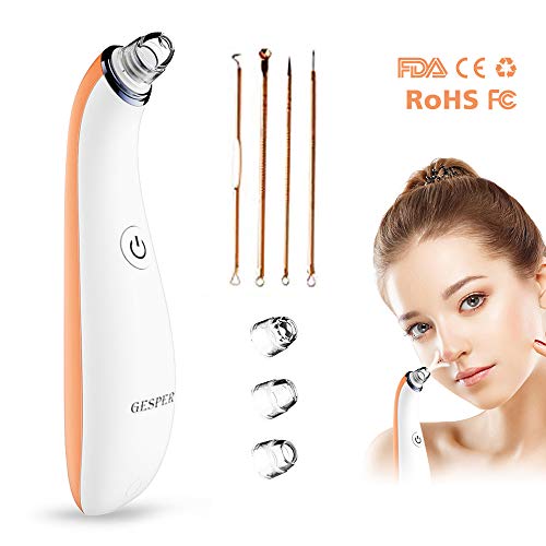 Blackhead Remover Vacuum Pore Cleaner GESPERT USB Rechargeable Acne Extractor Tool Exfoliating Machine with 4 Replaceable Suction Heads and Tweezers Kits