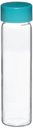 Qorpak GLC-00993 Borosilicate Glass 15mL Clear Type I Screw Thread Vial, with Green Thermoset F217 and PTFE Lined Cap Attached, 21mm Diameter x 70mm Height Case of 144
