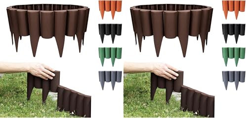 GARDENIX 2.5 m Madera Cercado para Bancal Césped Jardín Palisade Valla marrón (Paquete de 2)