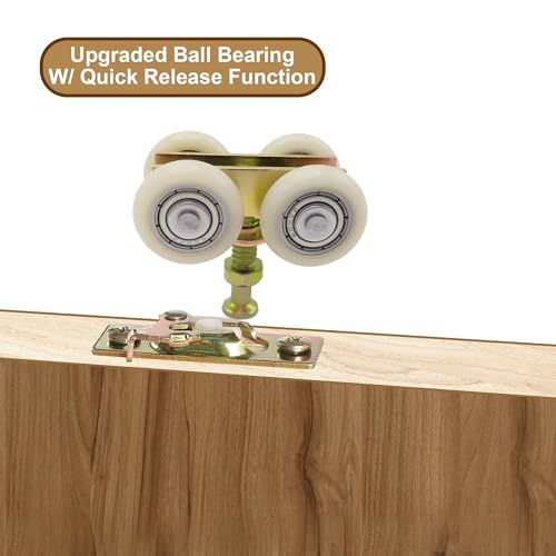Image of 7 /8 inch Pocket Door Ball Bearing Quad Hangers Fit 7 /8 inch C.T.C. V Type Tracks, Upgraded N 7449 with Quick-Release, Min. 1 inch Thick Doors, 2 Pack