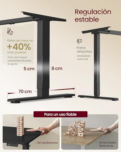 Miniatura 5 de Vasagle Escritorio Ajustable En Altura, 160 X 80 Cm, Puerto Usb-C, Estante Para Regleta Eléctrica, Recordatorio De Sedentarismo, 3 Botones De Memoria, Para Oficina, Negro Tinta Lsd146bz02