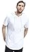 Bertte Mens Hipster Hip Hop Elong Longline Hoodie Side Zipper Short Sleeve T-Shirt, Solid Color White, Small
