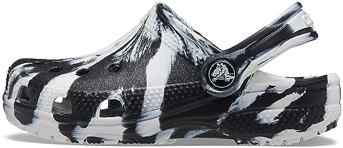 Crocs Unisex-Child Classic Marbled Tie Dye Clog, Black/White, 6 Big Kid
