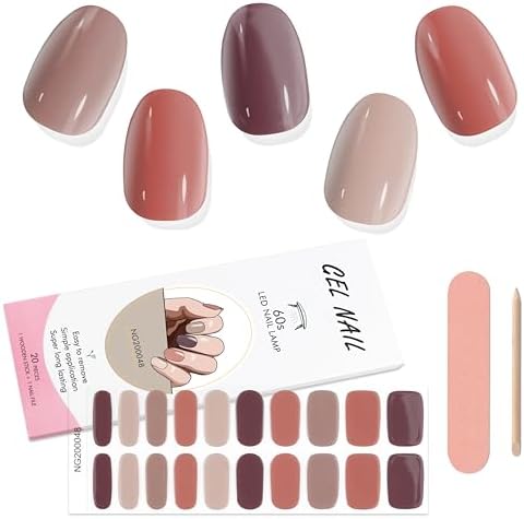 Kalolary 20szt. semi cured gel nail polish stickers, full wraps żelowe paski do paznokci z pilnikiem do paznokci i sztyftem do zdobienia paznokci(wymagana lampa UV/LED) (2)