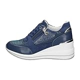 scarpe zeppa Sneakers elegante con comoda cerniera abbinata a delle stringhe, tacco rialzato e aggiunta di glitter e strass.