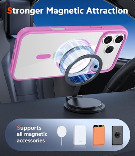 Image of FNTCASE for iPhone 17 Pro Case: Clear Magnetic Phone Cases with Screen Protector Compatible with Magsafe Slim Anti Yellowing Rugged Shockproof Protective Transparent Cell Phone Cover (B-Pink)