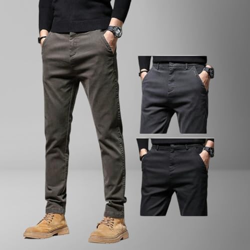 Men's Autumn Winter Mid-Weight Business Slim Fit Tapered Straight Elastic Casual Pants2