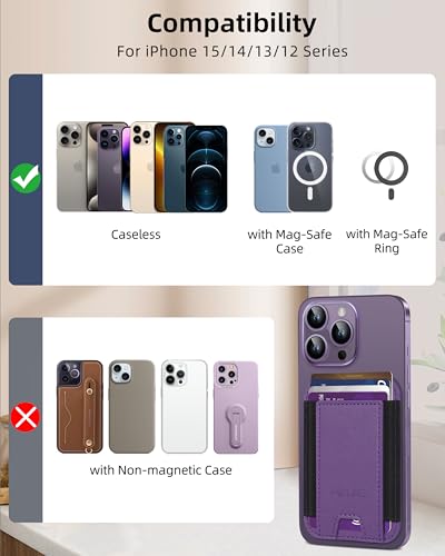 HiWe for MagSafe Wallet, Strongest Magnetic Wallet for iPhone 17/16/15/14/13/12 Series, 7 Cards Holder, Leather Minimalist Slim RFID, 1 Slot, Dark Purple & Black