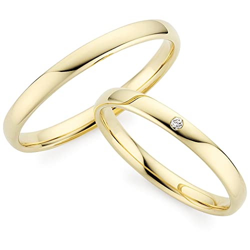 123traumringe Eheringe Gold 333 | Paarpreis mit 1 Brillant inkl. Gravur I Gelbgold Trauringe für Sie und Ihn I Hochzeitsringe Verlobungsringe Partnerringe Cover