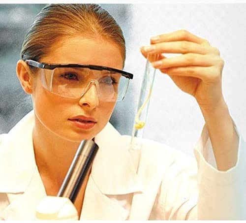 Ohwekit Safety Goggles Protective Eyewear Goggles, Clear Anti-fog/Anti-Scratch Adjustable Temple Safety Glasses over Prescription Glasses, Black Frame