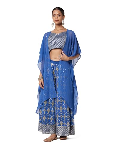 BIBA WOMEN SOLID; EMBROIDRED SHORT_KURTA MIX AND MATCH(3 PCS SE2205_TEAL_34) Deal