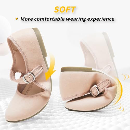 Image of BABUDOG Womens Mary Jane Flats with Strap,Faux Suede Black Flats Shoes,Flats Shoes Women Dressy Comfortable
