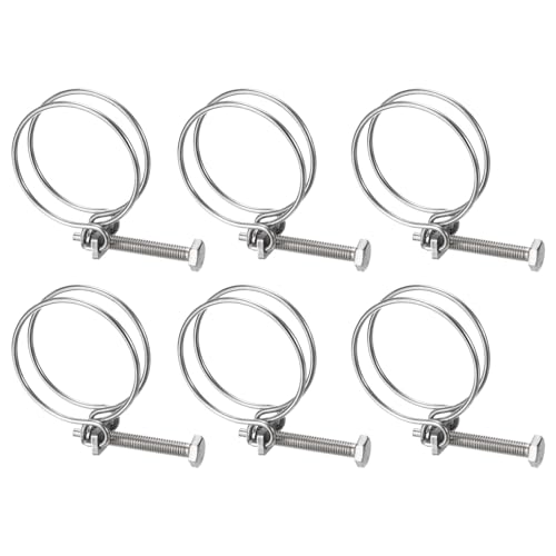 Image of sourcing map 6Pcs Double Wire Hose Clamp, 53-60mm Adjustable Stainless Steel Wire Hose Clips with M8 Bolt for Dust Collection Hose, Pump Hose Pipe