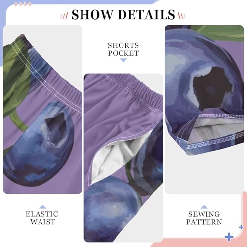 Blueberry with Leaf Boys Long Pants Soft Trousers Elastic Waist Kids Lounge Bottoms with Pockets S-XL4