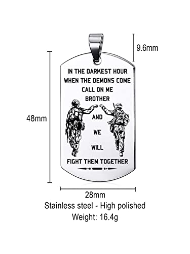Image of Yellow Chimes Silver Dog Tag Pendant for Men and Boys - Stainless Steel Chain with Inspirational Words 'We Will Fight Them Together' - Birthday Gift