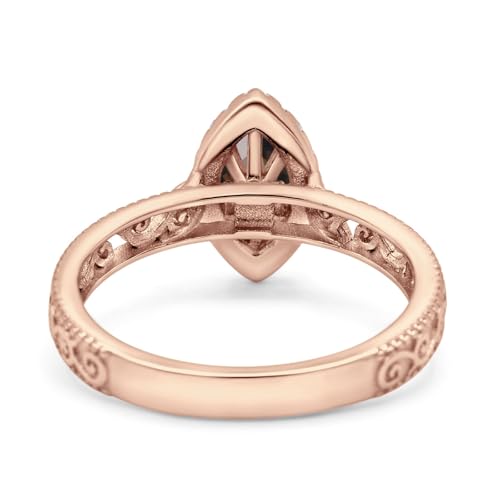 OMRANII Art Deco Marquise Natural Chocolate Smoky Quartz Halo Cubic Zirconia Filigree Band Classic Style Wedding Engagement Ring Solid 925 Sterling Silver Gift For Women3