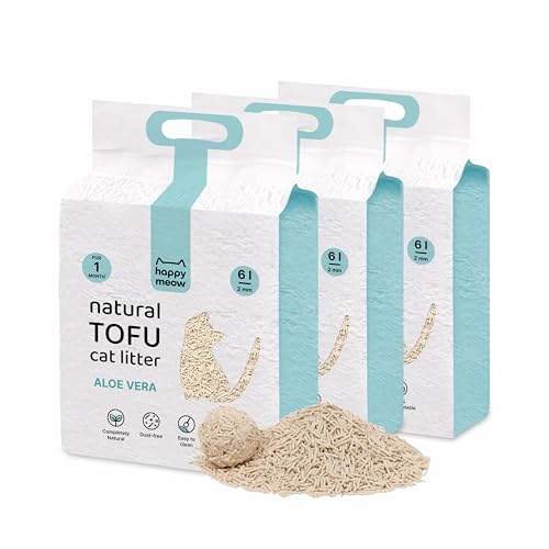 HAPPY MEOW Arena de Tofu para Gatos (18L/7,5Kg) - Natural y Biodegradable - Aglomerante Instantáneo, Bajo en Polvo, Control de Olores Duradero, Ultra Absorbente, Desechable en el Inodoro (Aloe Vera)
