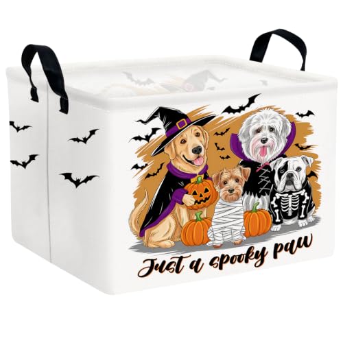 Image of Halloween Basket Gift Cute Pumpkin Parties Decor Kid Trick or Treat Basket for Boys and Girls Rectangular Storage Bin Box (Dog Bat)